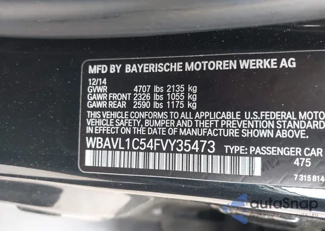2015 BMW X1 xDrive28I из США, поврежденный, VIN WBAVL1C54FVY35473